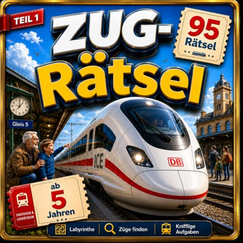 Züge Rätselbuch ab 5 Jahren 95 Eisenbahn-Rätsel für Kinder: Labyrinthe, Suchbilder und einfache Knobelaufgaben für kleine Zugfans