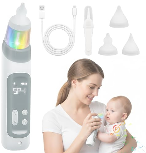 Aspirador nasal para bebé, eléctrico, 5 niveles, luz musical, 3 puntas de silicona
