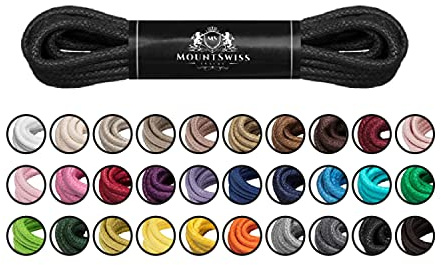 Mount Swiss Luxury Schuhbänder I Wasserabweisende und reißfeste Schnürsenkel rund ø 2-3 mm aus feiner Baumwolle/gewachst Farbe: Black, Länge: 120 cm