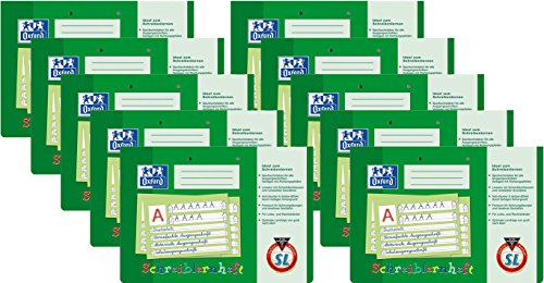10x Oxford 311401600/100050089 Schreiblernhefte DIN A4 quer SL, 90 g/qm
