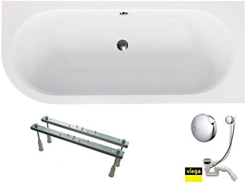 VBChome Bañera 170 x 75 cm acrílico Set Delantal Sifón bañera esquina bañera Blanco Diseño Moderno desagüe en cromo para 2 personas izquierda derecha, Blanco