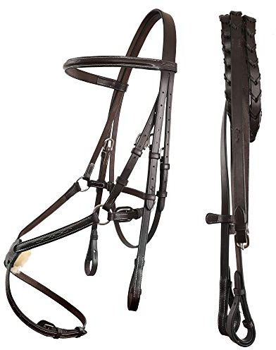 Exion Figure 8 Horse Bridle with Leather Laced Reins | English Jumping Bridle with Figure 8 Noseband | Black, Brown Equestrian Bridle for Horses, Cob, Pony & Oversize