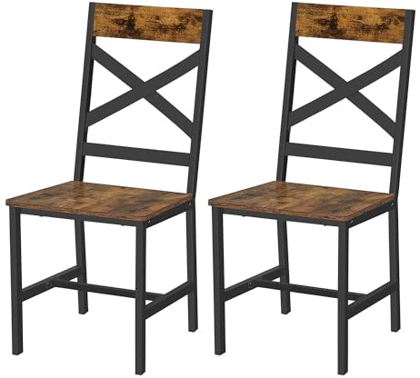 VASAGLE Dining Chairs, Kitchen Chairs Set of 2, Chairs for Dining Room, Steel Frame, Ergonomic Design, Industrial Style, for Living Room, Dining Room, Rustic Brown and Black LDC094B01