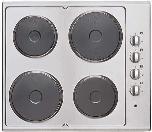 Statesman ESH630SS 4 Plate Electric Hob Cooktop, Side Dial Control, 60cm, Easy Clean - No Dirt Traps, Sealed Hotplates, Corded Electric, Stainless Steel