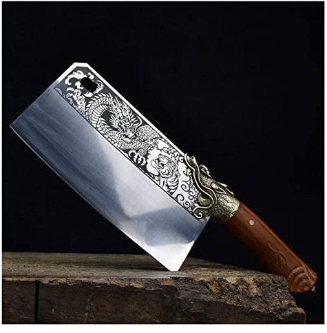 Coltello da cucina 8 pollici Dragon Dragon Decor Chef Cleaver Chopper Handmde Forgiato Blade Fixed Blade Coltello Carne e pollame Strumenti coltelli