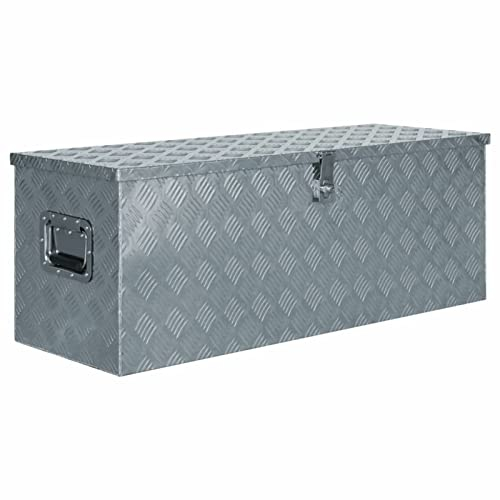 Festnight Alu Kiste Box Wasserdicht Aluminiumkiste Transportkiste Alu Toolbox Alubox Wasserdicht Aluminium Box Abschließbare Kiste 110,5×38,5×40 cm Silbern