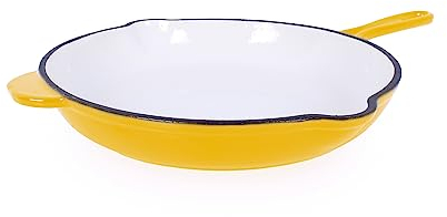ECHTWERK Cast Iron Frying Pan with Enamel Coating Two Handles and Spout Suitable for Ovens, Grills, BBQ and Induction Cookers, Diameter 26.5 cm, Yellow