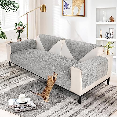Aus Weichem Chenille Sofabezug 1/2/3/4 Sitzer L Form Sofa Couch überzug Ecksofa, Neue Universelle Rutschfeste Sofa Überwurf, Solide Dicke Strukturierte Sofaschoner für Wohnzimmer(Grau, 70x210cm)