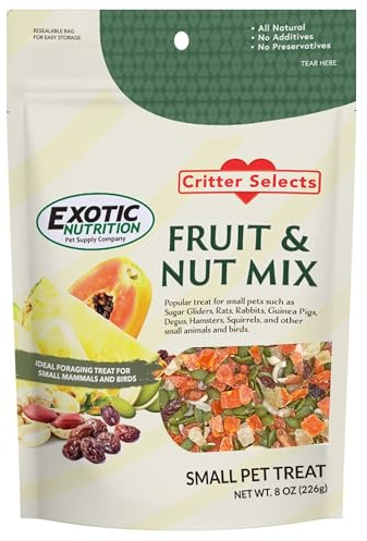Fruit & Nut Mix - Healthy & Unique Mixed Nuts & Dried Fruit Treat - Sugar Gliders, Squirrels, Marmosets, Parrots, Birds, Rats, Rabbits, Guinea Pigs, Hamsters, Chinchillas & Other Small Pets… (8 oz)