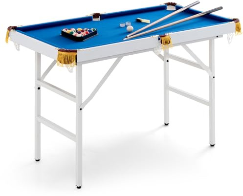 GYMAX 4FT Folding Billiards Table, Portable Pool Game Table Set with 2 Cues, 16 Balls, 2 Chalk, Triangle & Brush, Family Leisure Snooker Table for Kids and Adults (Blue)