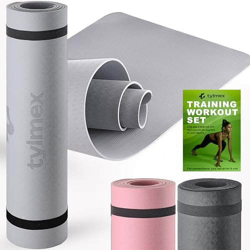 Yogamatte TPE | rutschfest & umweltfreundlich | Dünne Sportmatte – 6mm für Damen & Herren | Fitness & Gymnastik Matte für Yoga, Pilates, Workout – 183x61 cm, mit Tragegurt - Grau