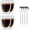 CNNIK Latte Macchiato Gläser Doppelwandige Kaffeegläser Espressotassen Cappuccino Tassen Kaffeetassen 4er Set 350ml Teegläser Doppelwandige Gläser mit Löffel Kaffeetassen set Cappuccinotassen
