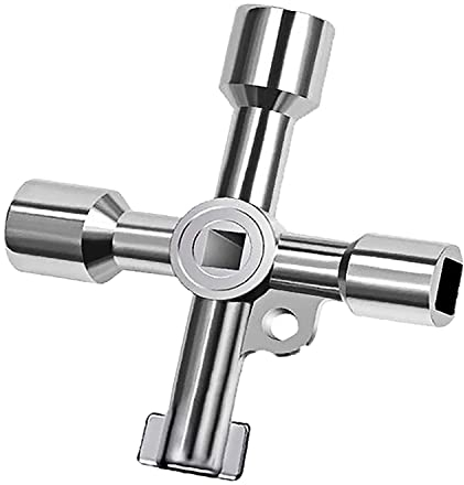 Movilideas - Llave Multifuncional 4 Puntas Para Contador Agua, Armario Eléctrico, Ascensor, Gas y Válvulas | Plateado