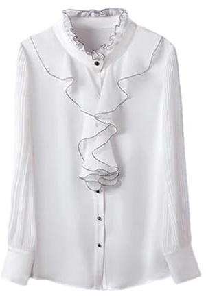 Dvbfufv Chemisier élégant en mousseline de soie à volants pour femme Printemps Automne Vintage Manches Lanterne Pull Blouses, blanc, L