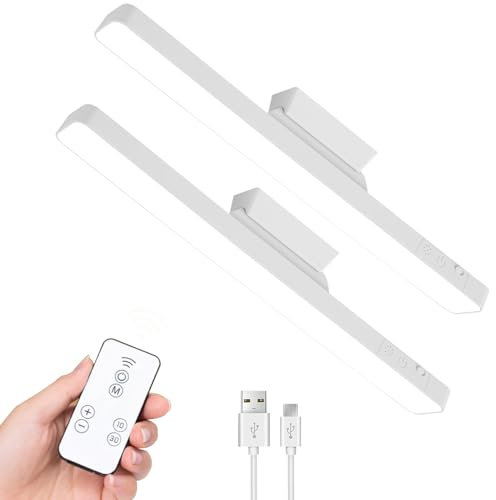 Generic 2 Pack 8W Rechargeable Dimmable Touch LED Light Bar with Remote,Magnetic Under Counter Closet Lights,Wardrobe Lights Adjustable 3 Colors for Cupboard,Closet,Makeup,Bedroom,Wall