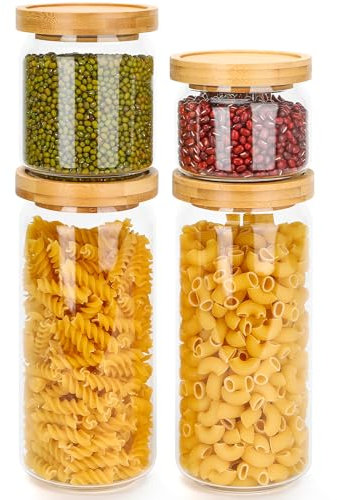 Avmvnvc 4er Set Vorratsgläser mit Deckel, Vorratsdosen Glas 2x1000ml+1x500ml+1x280ml, Transparentes Aufbewahrungsgläser mit Deckel, Vorratsglas mit Deckel Luftdicht für Spaghetti, Kaffeebohnen, Müsli