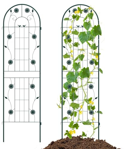 HOMASIS Treillis métallique pour plantes, support grimpant indépendant à brancher, clôture décorative de jardin, espalier pour plantes grimpantes pour patio, balcon, 180 x 50 cm (vert, 2 pièces)