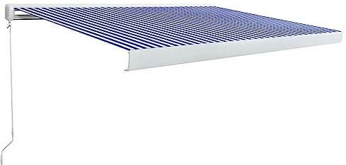 Willood Manuelle Kassettenmarkise Gelenkarmmarkise Markise Vollkassettenmarkise Sonnenschutz Garten Terrasse Balkon 350x250 cm Blau und weiß + weiß
