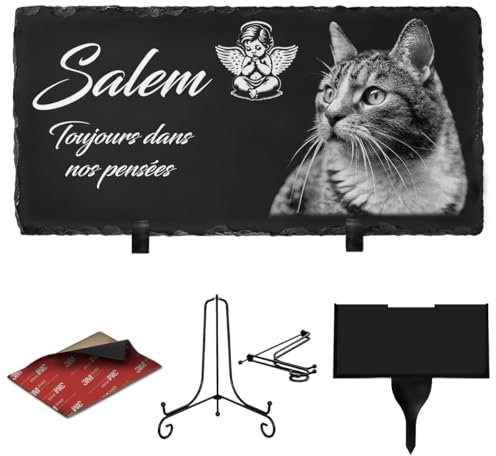 ETERNEL - Plaque Funéraire Personnalisée Ange pour Animaux - à Planter, à Coller ou à Poser, Chien, Chat, Animaux De Compagnie, Multisupports, Ardoise ou Granit, Photo et Texte au Choix, Hommage