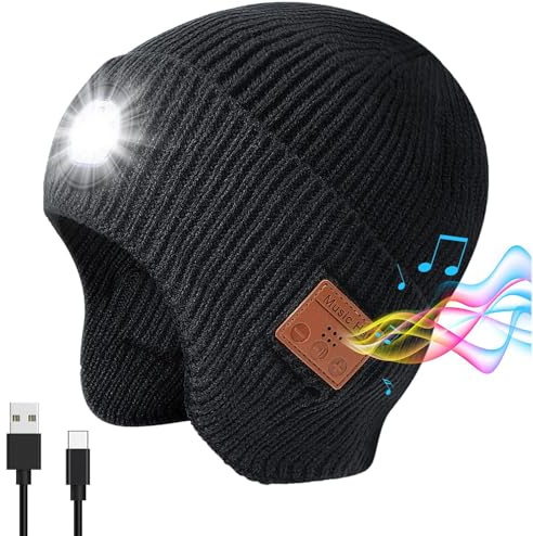 Bluetooth mössa hattar för män, uppgraderad musikstickad mössa, uppladdningsbar trådlösa hörlurar mössa hatt, avtagbar och tvättbar mössa hatt med bluetooth, musik mössa mössa för promenader, löpning,