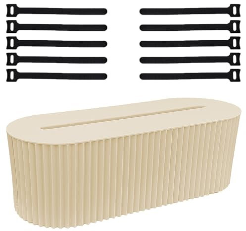 Kabelbox, Beige Kabelmanagementbox, Kabel Organizer Box, Cable Management Box, mit Aufbewahrungsschnur, kleine Aufbewahrungsbox für Steckdosenleiste