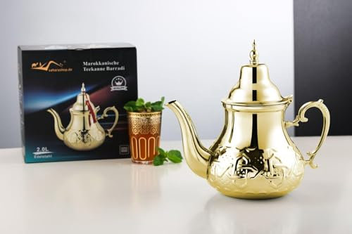 Marokkanische Teekanne Teapot Barradi Gold M-L-XL in 3 Größen Induktion geeignet (XL- 2L)