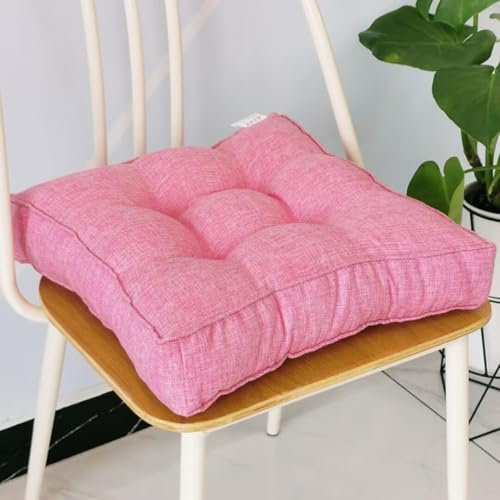 Sitzkissen Stuhlkissen 50x50x9cm für Indoor und Outdoor aus Baumwolle Dicke Polsterung Steppkissen/Bodenkissen, Stuhl Sitzpolster Passt für Haus, Garten, Büro und Autositze,Rosa