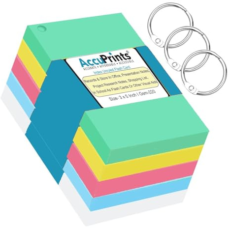 AccuPrints Vassoio per schede flash con indice colorato, 5 colori, 7,6 x 12,7 cm, spessore 200 g/m² (senza righe)