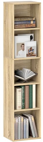 HOMCOM Bibliothèque, étagère de Rangement 5 Niveaux, Meuble de Rangement avec étagères réglables pour Salon, Chambre à Coucher, Bureau, 30 x 24 x 133,5 cm, Bois Naturel