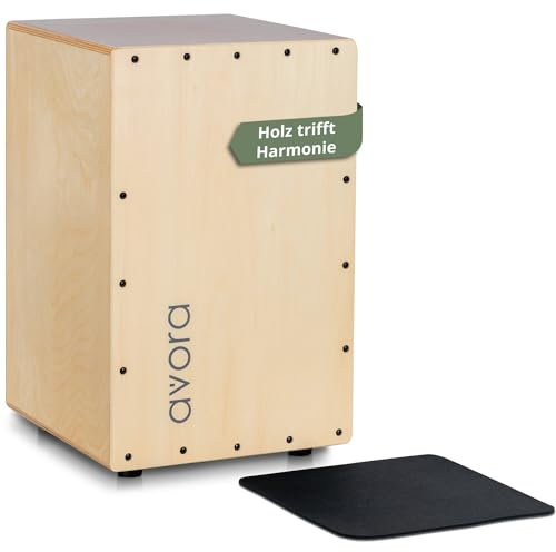 Avora Cajon Basswood - Percussion Trommelkiste mit stimmbaren Gitarrensaiten - Sitztrommel & warmer Klang - Snare-Effekt - Inkl. Sitzpad aus Neopren für lange Sessions - Instrument aus Linde - Natur