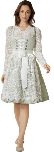 dressforfun Robe Bavaroise Klara Dirndl Tenue Oktoberfest Corsage délicat Laçage en Satin Blanc Tablier en Dentelle à Motif Floral Deguisement Femme Tenue alsacienne Déguisement Adulte Femme Mariage