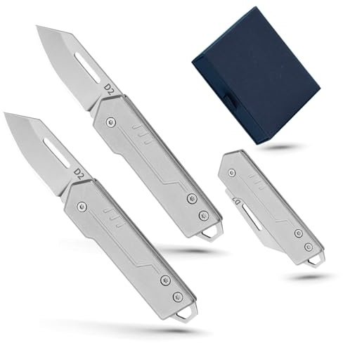 KATIMI Mini Edelstahl Messer Taschenmesser Klein: 2 Stück Scharf Klappmesser, EDC Messer mit Schlüsselloch und Metallring, Schlüsselanhänger Klappmesser für Camping, Wandern, Survival und Outdoor