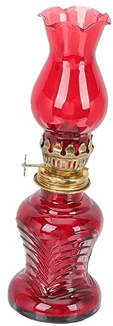 HAMPPLIES Vintage Kerosene Lamp Red Glass Desktop Oil Lamp with Fine Workmanship for Home Decoration Indoor and Outdoor Use