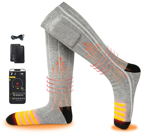 Chaussettes Chauffantes, Atterie Rechargeable De 5000 Mah, Chauffe-Pieds Chauffants à Vitesses avec TéLéCommande App, Skiing, Camping, Chasse, Bottes Chaudes, Cadeaux d'hiver pour Femmes Et Hommes