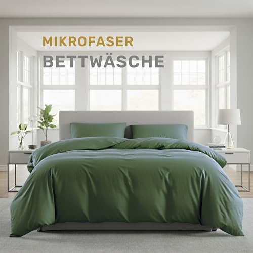 Lavea® Parure de lit en Microfibre avec Housse de Couette 155x220 + 1 taie d’Oreiller 80x80 cm – Douce, Respirante et certifiée Oeko‑TEX – Vert Olive