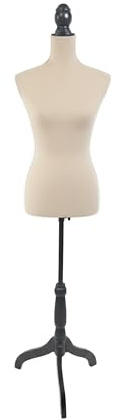 Manichino Sartoriale Relaxdays Donna, Taglia 36/38, Regolabile 130–167 cm, Velluto, Base in Legno, Champagne/Nero