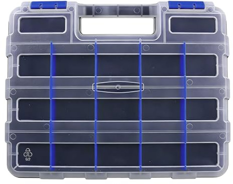 Skruvorganisatör, PP 32 x 27 x 8 cm dubbelsidig låda med avtagbara avdelare, spik, skruv, bultförvaring för muttrar, pärlor, smycken, fiskeutrustning, garage