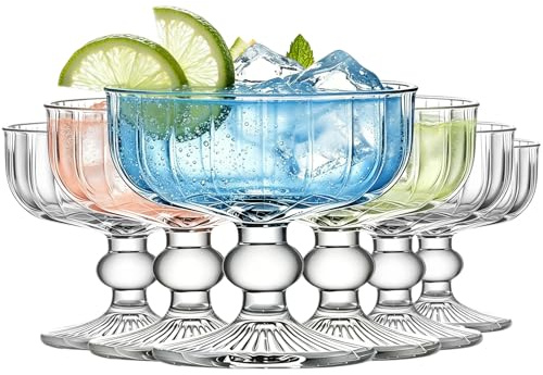 TOLASTO 6 PCS Vintage Coupe Cocktail Glasses Set, 320ml Retro Margarita Glasses, Clear Footed Cocktail Cups for Martini, Daiquiri, Ice Cream, Sundae, Party & Bar Use
