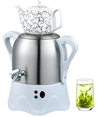 Turkisk Temaskin, 2000W Elektrisk Samovar med Varmhållningsfunktion och Automatisk Avstängning, 3L Tekanna i Rostfritt Stål och 1L Keramisk Tekanna för Kaffe och Smaksatt Te white