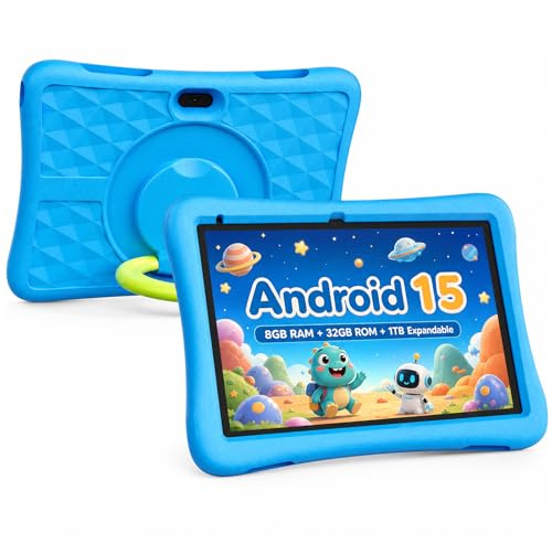 Tableta para niños de 10 pulgadas con una funda protectora resistente a los golpes, 8 GB de RAM, 32 GB de ROM, compatible con MicroSD de 1 TB, batería de 6000 mAh, cámaras duales 5G Wifi6 Android con