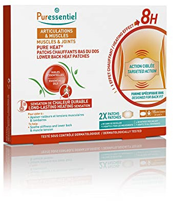 Puressentiel – Pure Heat – Articulations & Muscles - Patchs chauffants bas du dos aux 14 Huiles Essentielles – Effet Chauffant Naturel – Aide à soulager douleurs musculaires et lombaires – 2 patchs