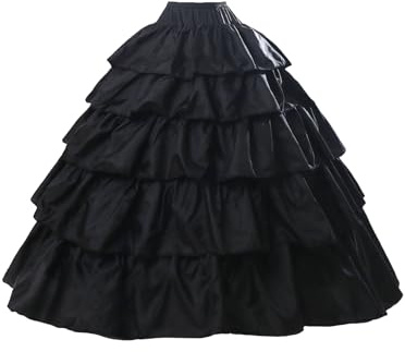 Petticoat Unterröcke Reifrock Rockabilly Rüschen A Linie Lang Vintage für Hochzeit Brautkleid S - Schwarz - Gr. L-XL