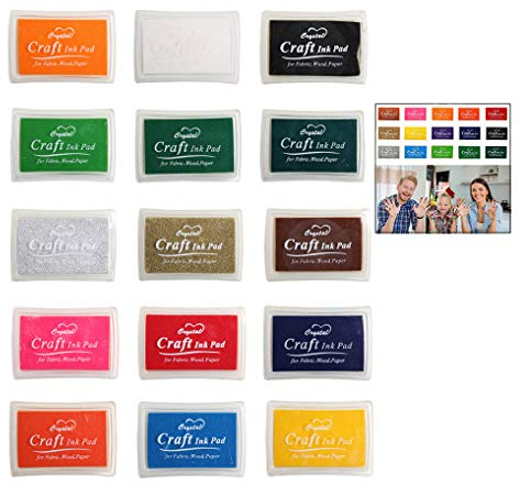 iwobi 15 Farben Stempelkissen Set, Fingerabdruck Stempelkissen Ungiftig Abwaschbar Tinte Stamp Pad für Papier Handwerk Stoff Malerei DIY Geburtstag Geschenk