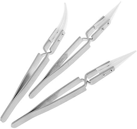 Bestgle 3 Pack Précision Pince à Épiler Antistatique Brucelles Inversée en Céramique Ensemble de Pincettes Non-Conductrices, Résistantes à la Chaleur pour Pincer Bobines Pendant le Tir