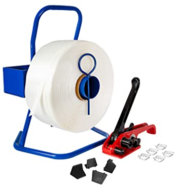 Kortpack Umreifungsset 19 mm | Komplettset mit Rolle, Spanner, 250 Metallklammern und 600 m Polyesterband | Perfekt für Verpackung und Transport