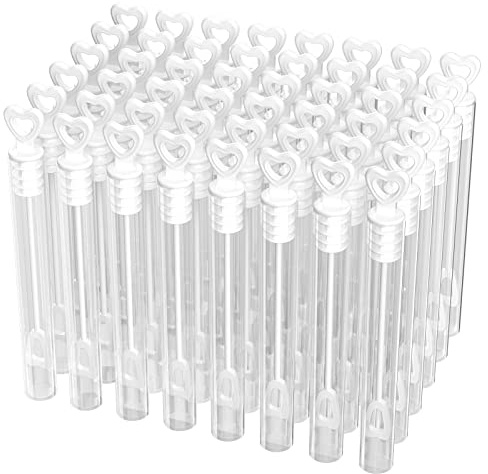 Gvolatee 48 Juego de pompas de jabón para Boda en Blanco sin líquido de Burbujas, con asa de corazón, Encantador para Boda, Bautizo, cumpleaños, Compromiso, Fiesta no Contiene líquido de Burbuja