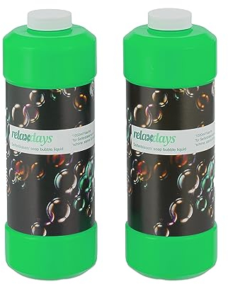 Relaxdays Seifenblasen Nachfüllflasche, 2er Set, je 1 Liter Seifenblasenflüssigkeit, für Seifenblasenmaschine, grün