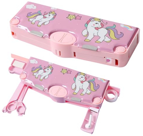 Multifunktions-Pop-up-Bleistift-Fall, Kawaii Nette Cartoon-Bleistift-Box mit Schulbedarf Organizer Briefpapier-Tasche für Jungen Mädchen (Einhorn)