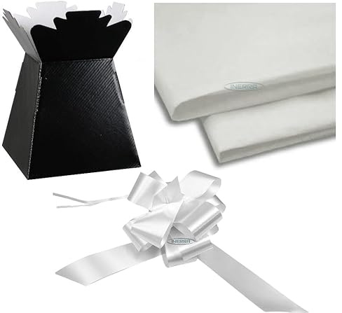 INERRA Bouquet Making Kit with Black Florist Box, White Tissue Paper and Bow