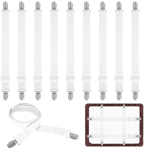 mauuuba 10 Piezas Pinzas Sujeta Sabanas Bajeras, Sujetadores de Hojas, Tensores de Sábana Bajera con Clips, Elásticos Sujetadores de Tirantes Ajustables 65-240 cm para Sábanas Sofás